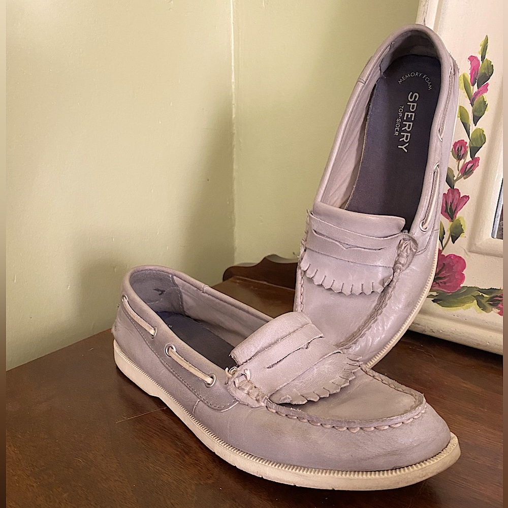 Sperry Top-Sider Dove Grey Leather Loafers Boat Shoes